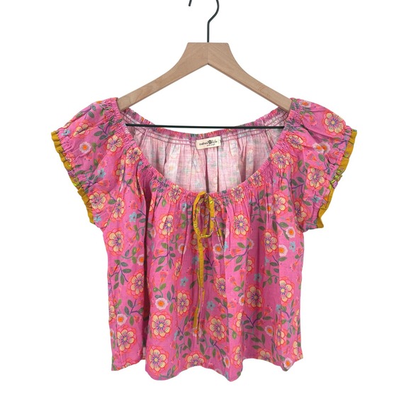 NATURAL LIFE Tops - Natural‎ Life XS Pink Floral Cotton Cap Sleeve Boho Blouse Top